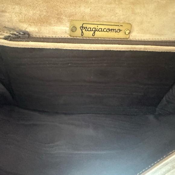 Fragiacomo purse clutch leather suede bag gold tone chain taupe Made in Italy - Picture 9 of 13